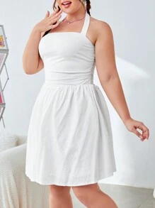 SHEIN EZwear Vestido De Cuello Halter Para Mujer De Talla Grande - Blanco - Ver 7