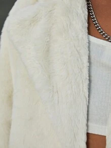 SHEIN Tween Girl Lapel Neck Slant Pockets Drop Shoulder Fuzzy Coat - Beige - View 4