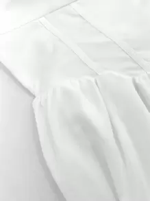 Sweetra 白色交叉繫帶燈籠袖連身裙 - 白色 - 查看 4