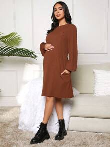 SHEIN Vestido De Maternidad Para Lactancia Con Bolsillos Ocultos - Óxido marrón - Ver 3