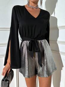 Zolique Women's Split Sleeve Belted Jumpsuit - Black - View 6