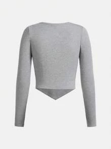 SHEIN Girlism 少女針織羅紋星星圖案 T 恤和褶襉工裝褲套裝,2 件/套 - 淺灰色 - 查看 5