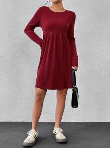 SHEIN LUNE Solid Smock Dress - Red - View 5
