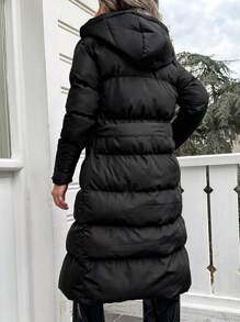 EURMUSE Women'S Hooded Padded Jacket - Black - View 2