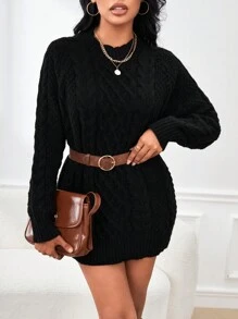 SHEIN Privé Của phụ nữ Màu thuần Tay Raglan Áo len - màu đen - Xem 7