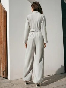 Anewsta 女式腰帶襯衫連身褲 - 白色 - 查看 2