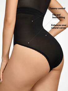 SHAPORA High Waisted Mesh Insert Shapewear Panty - Black - View 3