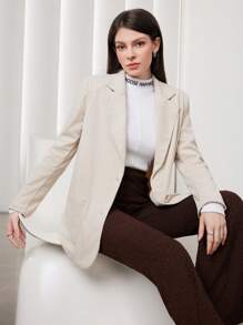 Seusyu Solid Color Patch Pocket Single Breasted Suit Jacket - Apricot - View 3