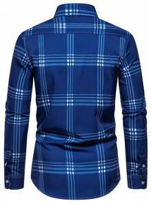 Manfinity Mode 男士格子长袖衬衫，秋季 - 寶藍色 - 查看 2