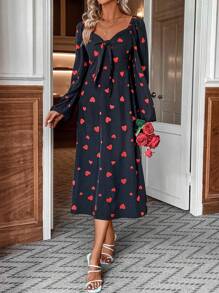 SHEIN Clasi 心形印花愛心領連衣裙 - 黑色 - 查看 6