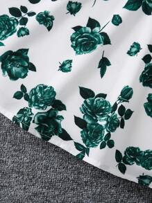 SHEIN Young Girl Floral Belted Dress With Ruffle Hem And Cardigan 2pcs Set,Holiday,Summer,Travel