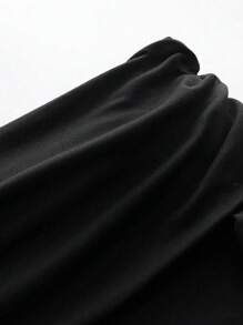 优雅露肩长袖纯色连衣裙，适合通勤 - 黑色 - 查看 4