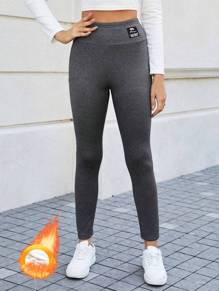 Women'S Letter Print Patch Thermal Lined Leggings