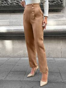 EURMUSE Women's Fashionable Versatile Solid Color High Waist Suit Pants - Camel - View 5