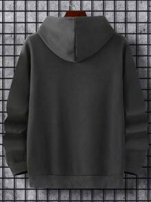 Men's Casual Number "7" Print Pocket Drawstring Hoodie, Autumn/Winter, Long Sleeve Top - Dark Grey - View 6