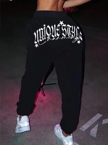 INAWLY Jogginghose mit Buchstaben Grafik, elastisch Bund