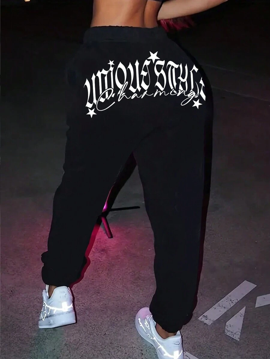 INAWLY Jogginghose mit Buchstaben Grafik, elastisch Bund
