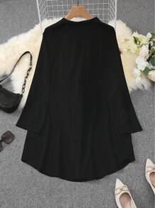EMERY ROSE Plus Size Women's Rolled Up Sleeve Shirt Fall Cloth For Women - Black - View 2