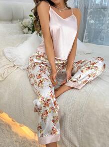 Women'S Floral Printed Camisole & Pants Pajama Set - Multicolor - View 3