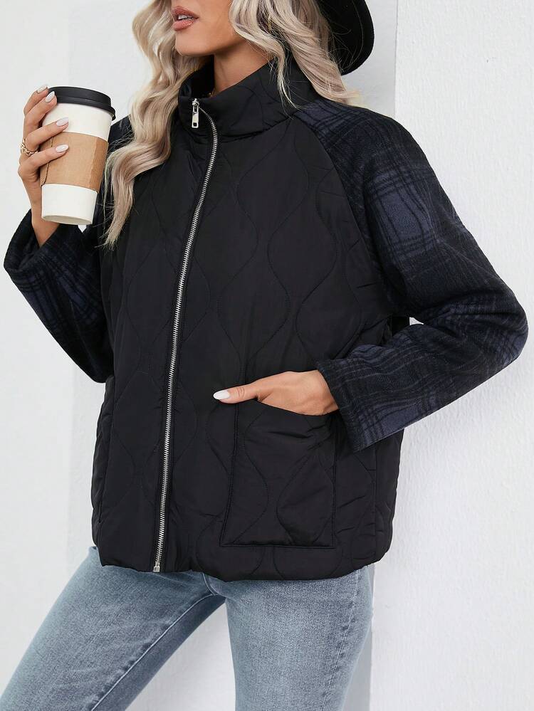 Plaid Patchwork Padded Padded Coat Clothes Winter