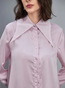 Anewsta Long Sleeve Satin Shirt - Pink - View 4