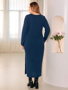 SHEIN Essnce 大尺碼長款緊身連衣裙 - 藏蓝色 - 查看 2