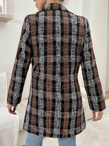 EURMUSE Plaid Pattern Double Breasted Lapel Neck Overcoat - Multicolor - View 2