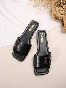 Của phụ nữ Ngoài trời Chóp giầy hình vuông Đồ trang trí khóa Dép đi trong nhà , Chóp giầy mở ra Dép xăng đan - màu đen - Xem 5