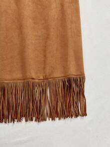 Soleia 女士流蘇邊飾毛邊連身裙,配有珠繡細節 - 卡其色 - 查看 5
