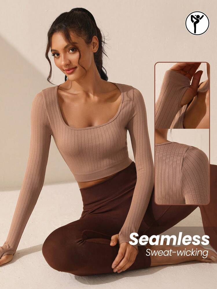 Women's Ribbed Crop Top Athletic T-shirt With Racerback