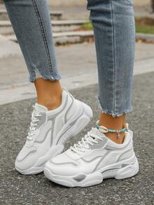 女士厚底运动鞋，2024年春季新款，百搭时尚，厚底休闲运动鞋 - 白色 - 查看 4