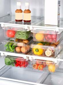 SHEIN Basic living 1入組冰箱抽屜收納盒，冰箱收納箱，帶手柄的拉出式，冰箱置物架收納盒，透明容器，適用於放置食物、飲料，在0.6以下的冰箱置物架上使用 - 無色 - 查看 4