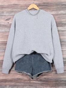 SHEIN EZwear Plus Size Fleece Letter Printed Sweatshirt - Light Grey - View 2