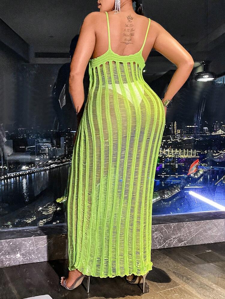 Plus Size Women's Sexy Knitted Hollow Out Mid-length Sweater Dress