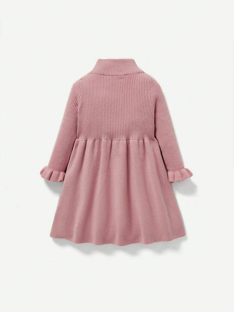 Baby Girl Mock Neck Flare Sleeve Sweater Dress