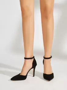 秋冬季黑色仿麂皮镂空时尚细高跟女鞋，适合日常及派对穿着，优雅 - 黑色 - 查看 4