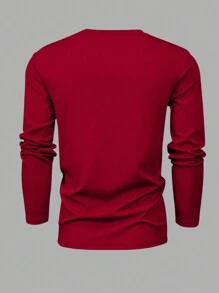 SHEIN Manfinity Homme 男士字母印花長袖t恤 - 酒紅色 - 查看 2