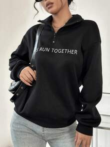 SHEIN Unity In Một nửa khóa kéo Giải trí Áo nỉ - màu đen - Xem 3