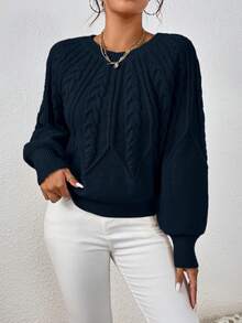 SHEIN LUNE Women'S Raglan Sleeve Pullover Sweater - Navy Blue - View 3