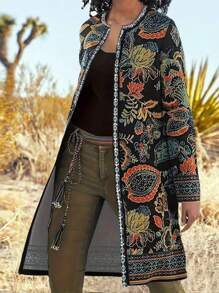 Plus Size Retro Print Fashion Long Jacket