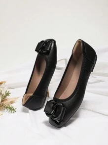 Fall/Winter Chain & Bow Decor Square Toe Ballet Flats - Black - View 2