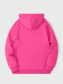 ROMWE MEN Street Life Men'S Letter & Basketball Print Hooded Sweatshirt - Hot Pink - View 2