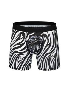 Men's Eagle Pattern Boxer Briefs - Black and White - View 1