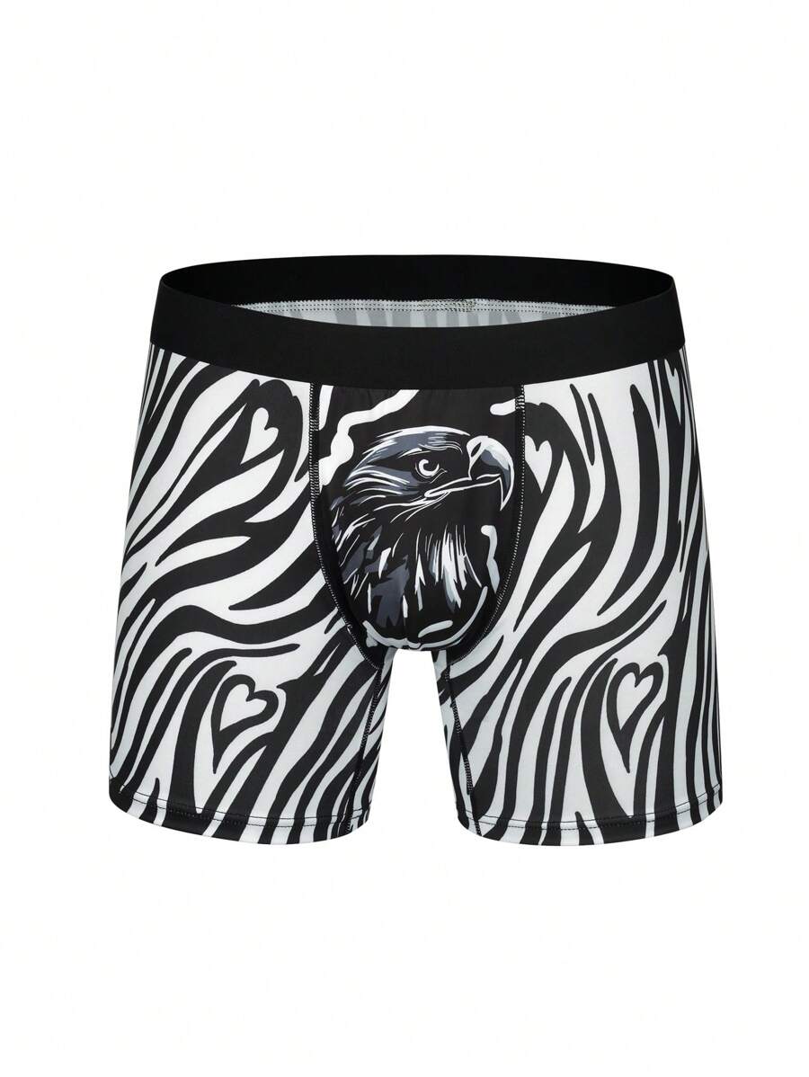 Men's Eagle Pattern Boxer Briefs - Black and White - View 1