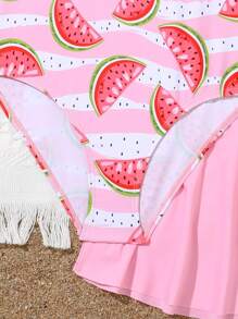 SHEIN 少女用一件式西瓜紋泳衣,有荷葉邊緣 - 彩色 - 查看 4
