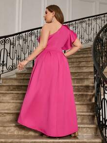 One Shoulder A-Line Dress Swing Prom Dress - Hot Pink - View 2