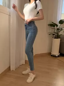 DAZY 純色合身圓領t恤 - 白色 - 查看 9