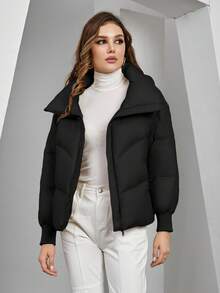 ZIAI Women's Casual Stand Collar Down Jacket, Versatile For Winter - Black - View 6