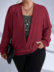 SHEIN LUNE 大尺碼女款二合一長袖運動衫 - 彩色 - 查看 3