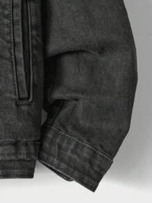 Men's Lamb Fleece Collar Long Sleeve Denim Jacket - Black - View 5